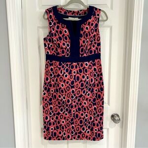 Boden Women Sheath Colorful Geometric Dress US 8R  Pink Blue Sleeveless Cotton